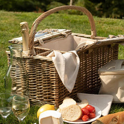 Antique Wash Lidded 2 Person Picnic Basket Picnic Baskets Candle and Blue 