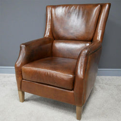 Comfy Brown Leather Reading Armchair Accent Chairs Candle and Blue Interiors 
