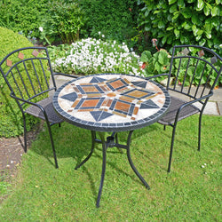 Darwin 76cm Mosaic Table 2 Malaga Chairs Garden Furniture Candle and Blue Interiors 