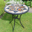 Darwin 76cm Mosaic Table 2 Malaga Chairs Garden Furniture Candle and Blue Interiors 