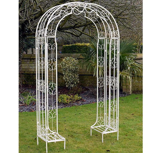 Decorative Cream/White Metal Arch For The Garden Garden Furniture Candle and Blue 