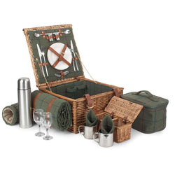 Deluxe Small Green Tweed 2 Person Picnic Basket Picnic Hamper Candle and Blue Interiors 