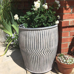 Galvanised Plant Pot Holder For Garden Dolly Tub Gardening Accessories Candle and Blue 