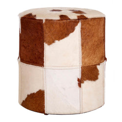 Genuine Cowhide Brown White Ottoman Footstool Candle and Blue Interiors 