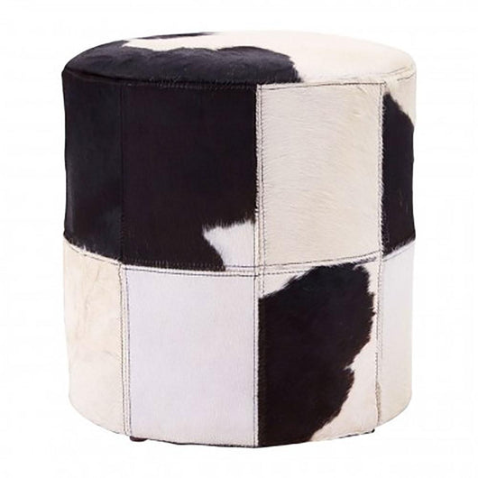 Genuine Cowhide Footstool White Black Footstool Candle and Blue Interiors 