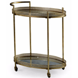 Gold Metal Drinks Tea Serving Trolley End Tables Candle and Blue Interiors 