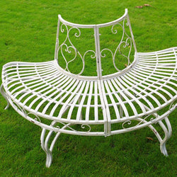 Half Round Metal Tree Seat Bench Seat Gardening Furniture Candle and Blue 