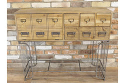 Industrial Multi-Drawer Wooden Cabinet Industrial Style Candle and Blue Interiors 