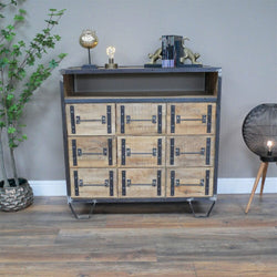 Industrial Style Chest of 9 Drawers Mango Wood & Iron Chest Drawers Candle and Blue Interiors 