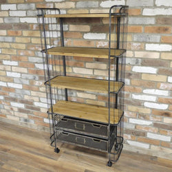 Industrial Style Metal & Wood Bookcase With Shelves 2 Drawers Industrial Style Candle and Blue Interiors 