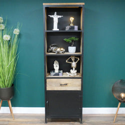 Industrial Style Narrow Mango Wood Bookcase Bookcases & Standing Shelves Candle and Blue Interiors 
