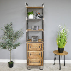 Industrial Style Narrow Wood & Metal Bookcase Bookcases & Standing Shelves Candle and Blue Interiors 