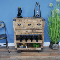 Industrial Style Small Wooden Wine Rack Trolley Wine Racks Candle and Blue Interiors 