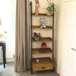 Industrial Style Wooden Ladder Bookshelf Storage Units Candle and Blue 