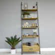 Industrial Style Wooden Ladder Bookshelf Storage Units Candle and Blue 