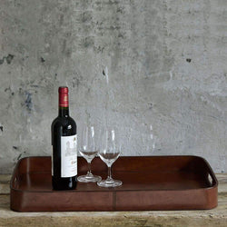 Large Brown Leather Oblong Coffee Table Tray Leather Storage Candle and Blue 