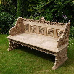 Large Hardwood Teak Garden Bench Garden Furniture Candle and Blue 