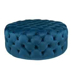 Large Round Sapphire Blue Velvet Round Buttoned Ottoman Ottomans Candle and Blue Interiors 