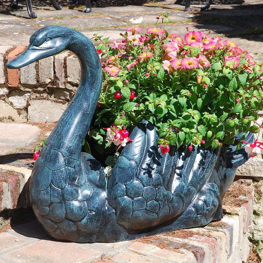 Large Sitting Swan Garden Planter Garden Pot Saucers & Trays Candle and Blue Interiors 