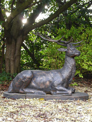 Laying Cast Iron Garden Stag Ornament Garden Sculptures Candle and Blue 