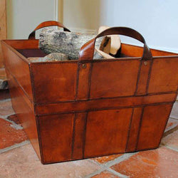 Leather Log and Wood Storage Basket Leather Storage Candle and Blue 