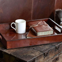 Leather Oblong Tray Leather Storage Candle and Blue 