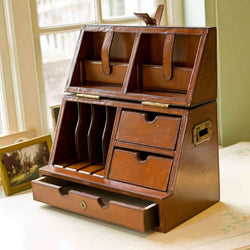 Leather Stationery Box Leather Storage Candle and Blue 