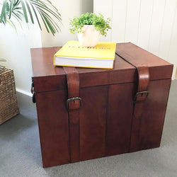 Leather Storage Trunk Large Leather Storage Candle and Blue 