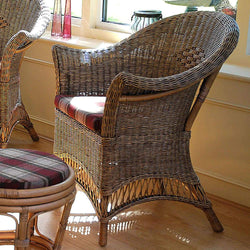 Loom Style Wicker Conservatory Chair Chestnut Specs Candle and Blue 