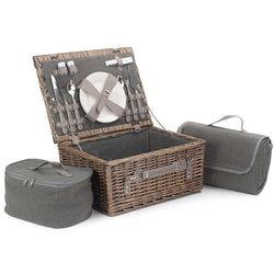 Luxury 2 Person Grey Tweed Willow Picnic Hamper Luxury Hamper Candle and Blue Interiors 