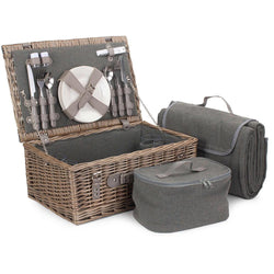 Luxury 4 Person Grey Tweed Willow Picnic Hamper Picnic Hamper Candle and Blue Interiors 