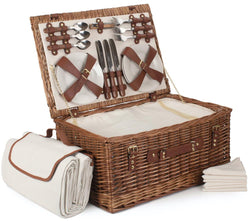 Luxury 6 Person Classic Cream Picnic Hamper Picnic Baskets Candle and Blue Interiors 