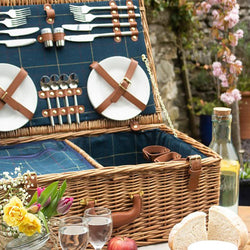 Luxury Cheshire Picnic Basket Blue Tweed Picnic Baskets Candle and Blue 