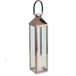 Med Shiny Copper S/Steel Storm Lantern Home Decor Candle and Blue 