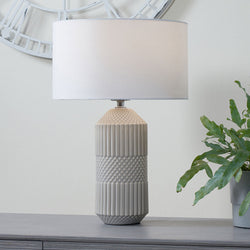 Mirabel Grey Geo Textured Table Lamp & Shade Lamps Candle and Blue Interiors 