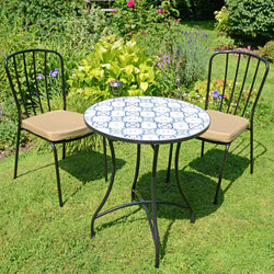 Nassau Small Round Garden 60cm Table & 2 Milan Chairs Garden Furniture Candle and Blue Interiors 