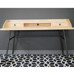 Office Study Desk with Drawers Industrial Style Candle and Blue Interiors 