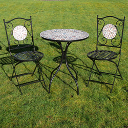 Outdoor Small Patio Mosaic Furniture 3 Piece Set - Tobago Garden Furniture Candle and Blue Interiors 