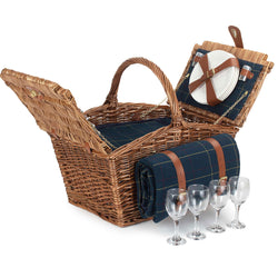 Picnic Basket for 4 - Blue Tweed Willow Picnic Baskets Candle and Blue Interiors 
