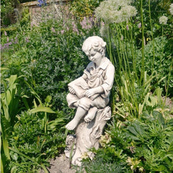 Reading Boy Statue Harry Stone Effect Garden Sculptures Candle and Blue 