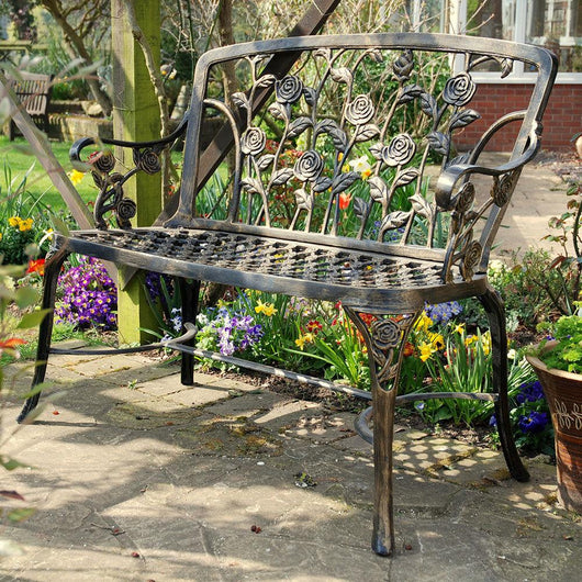 Rose Garden Bench Gardening Furniture Candle and Blue Interiors 