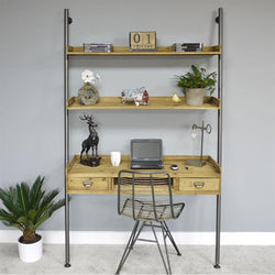 Rustic Vintage Style Wooden Desk With Shelves Industrial Style Candle and Blue Interiors 