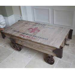 Rustic Wooden Railway Coffee Table On Wheels Coffee Table Candle and Blue Interiors 