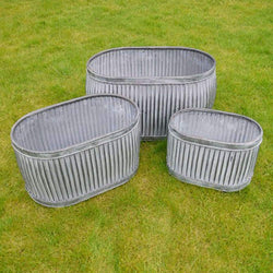 Set of 3 Galvanised Vintage StylePot Plant Holders Gardening Accessories Candle and Blue 