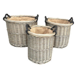 Set of 3 Willow Log Baskets Log Baskets Candle and Blue 