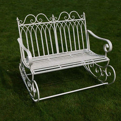 Shabby Chic Cream Outdoor Garden Rocking Bench Seat For 2 Garden Furniture Candle and Blue 