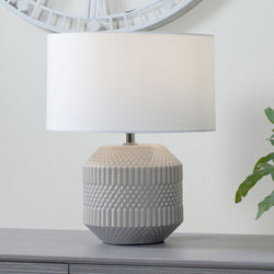 Small Meribel Grey Geo Textured Table Lamp & Shade Lamps Candle and Blue Interiors 