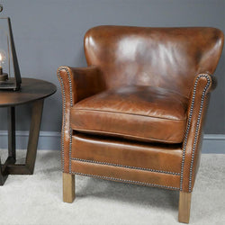 Small Real Leather Tan Armchair Armchair Candle and Blue Interiors 
