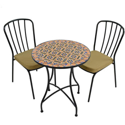 Small Round 60cm Garden Table and Chairs Bistro Set Gardening Furniture Candle and Blue Interiors 
