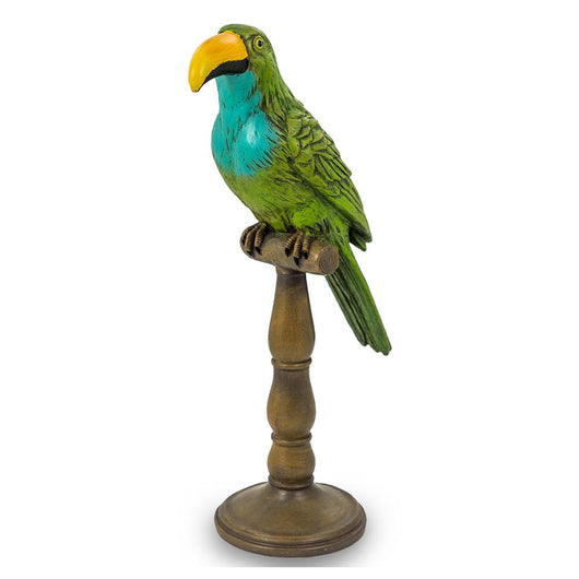 Tropical Toucan On Wood Effect Pillar Home Decor Candle and Blue Interiors 
